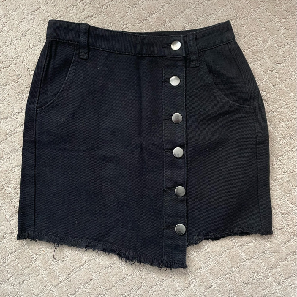 Black Denim Button Up Asymmetrical Mini Skirt - Size XS​​​